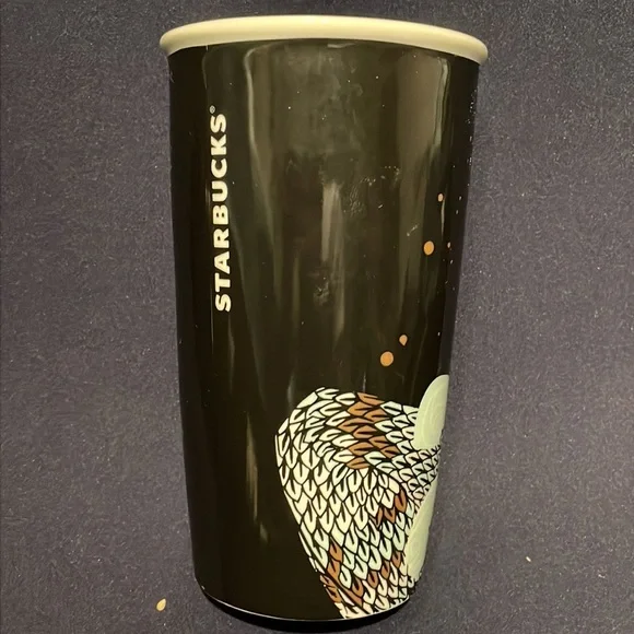 Starbucks Holiday Mermaid 12 oz.Travel Tumbler w/Lid Mint Green Black & Gold - Picture 2 of 6